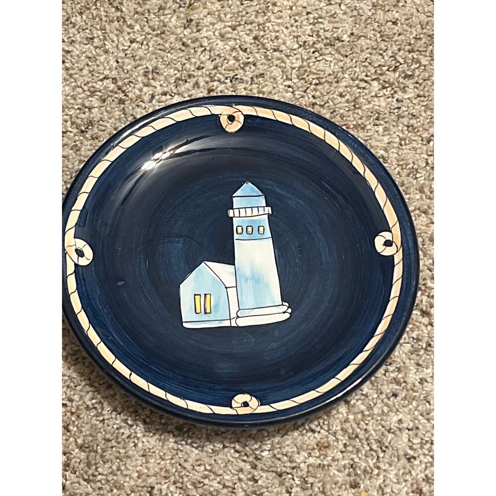 Lighthouse Nautical Oval Platter Brushes Handpainted KIC - Picture 2 of 5